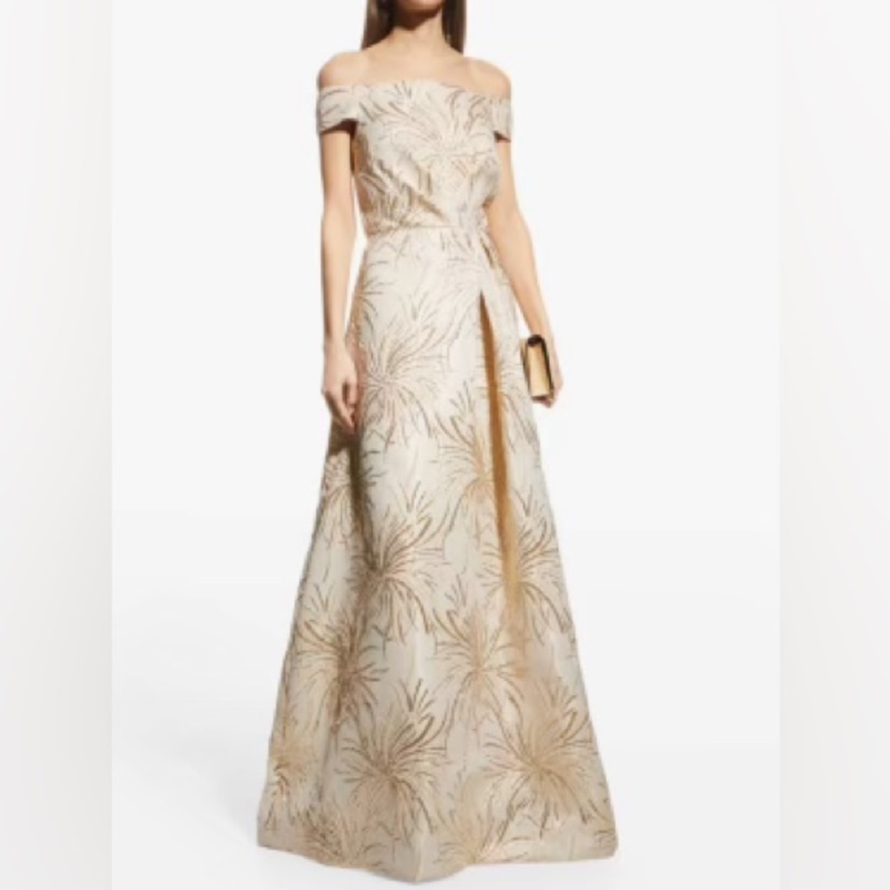 NET: Teri Jon off-shoulder metallic gown!